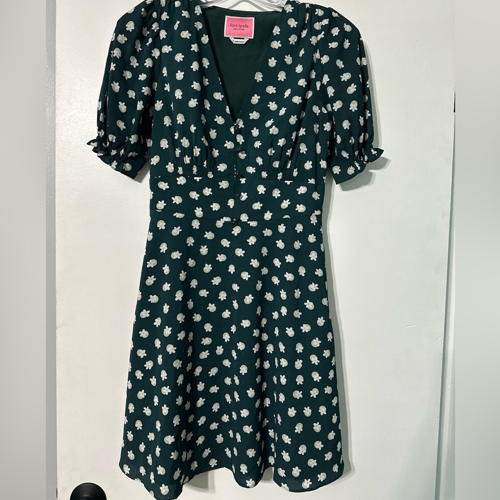 Kate Spade New York Green Floral Dot Dress, size 0